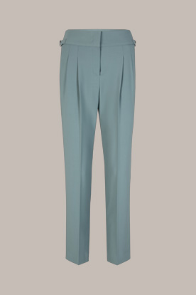 Virgin Wool Crêpe Pleated Trousers with Tab Details in Light Blue