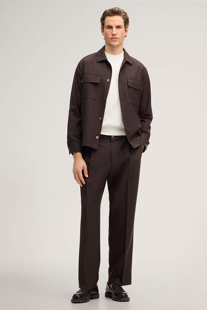 Mène à la page produit « Pantalon modulable à pinces Francos en laine vierge, en marron »