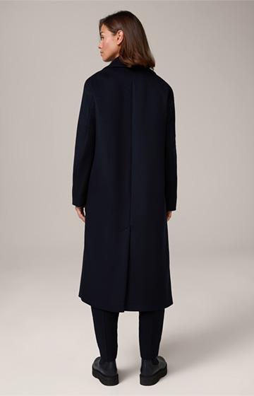 Double-breasted Wool Blend Coat with Cashmere in Navy