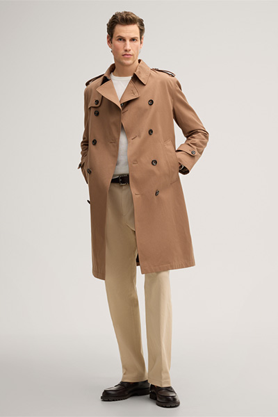 Trento Double-breasted Cotton Trench Coat in Camel