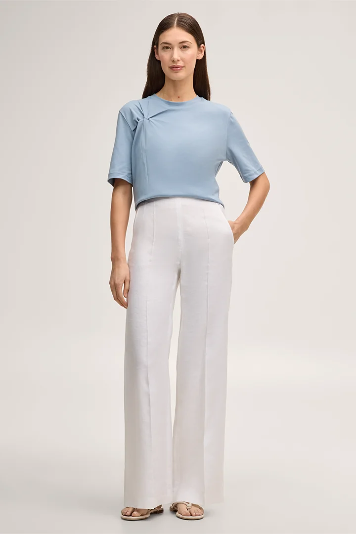 Führt zu Produktdetailseite „Baumwoll-Interlock-Halbarm-Shirt mit Knotendetail in Hellblau"