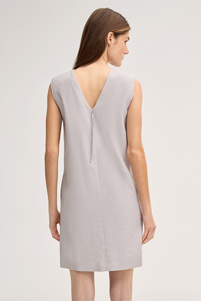 Beige mini-length sleeveless stretch linen eggshape dress