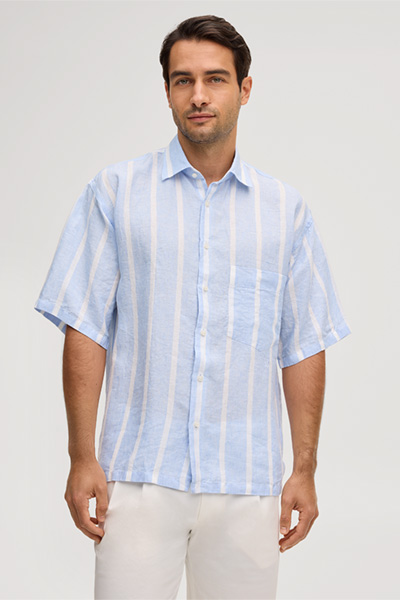 Oberon linen shirt in blue and white stripes