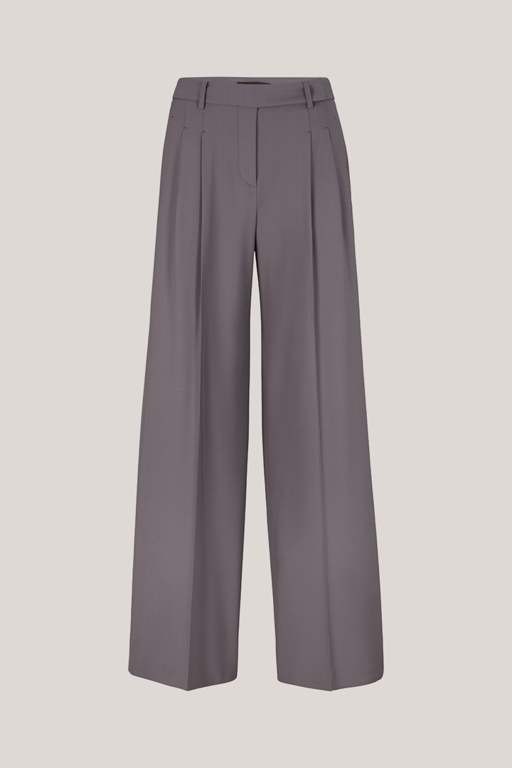 Virgin Wool Stretch Palazzo Trousers in Grey