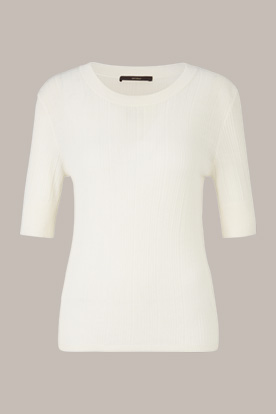 Silk/Cotton Blend Ribbed Knitted T-shirt in Cream