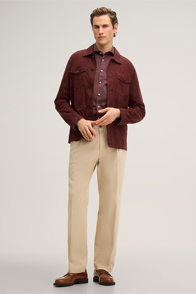 Oleano Suede Overshirt in Bordeaux Red
