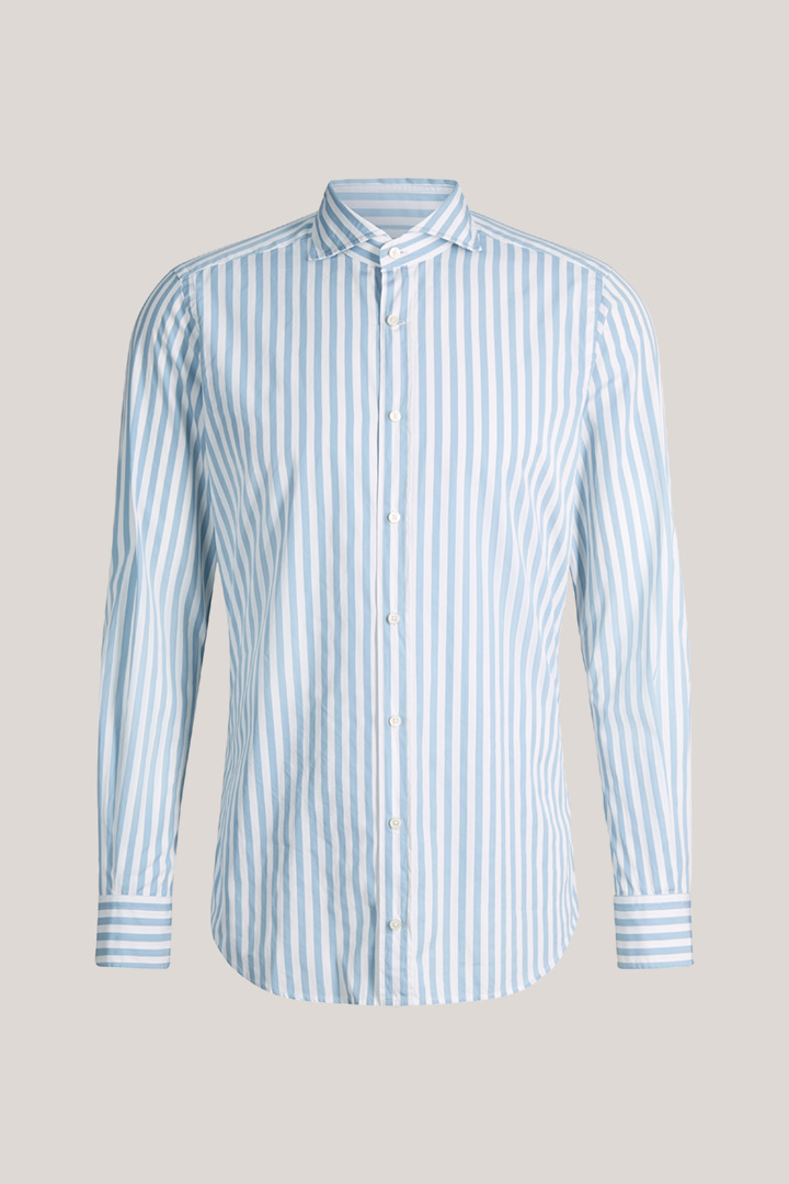 Leads to product detail page "Lano cotton shirt in light blue and white stripes"
