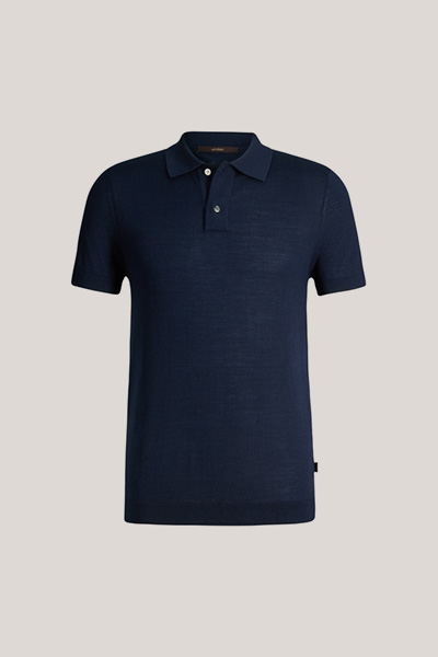 Schurwoll-Strick-Polo-Shirt mit Seide und Cashmere in Navy