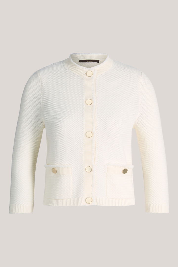 Führt zu Produktdetailseite „Merino-Strick-Cardigan in Ecru"