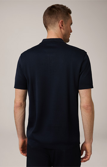 Floro Cotton Polo Shirt with Zipper in Navy
