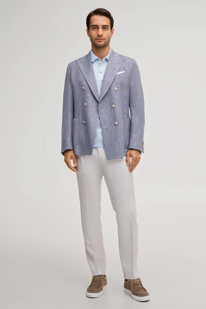 Leads to product detail page "Silvi stretch linen modular trousers with pleat on the waistband in light grey"