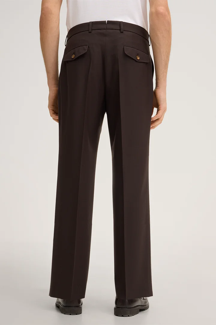 Francos Modular Virgin Wool Trousers with Waist Pleats in Brown