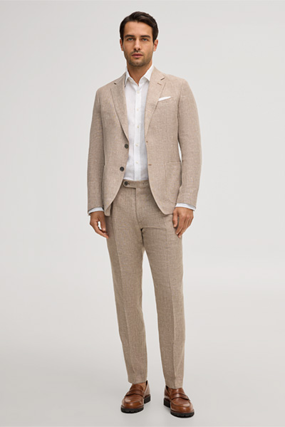 Veste modulable Giorno en mélange de lin, de laine et de soie, chinée brun clair