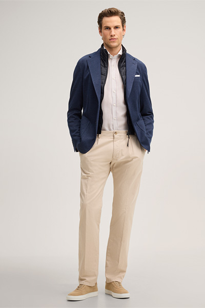 Lyocell blend shirt Lano with linen in red and white stripes