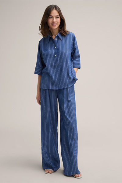 Marlene Trousers in a Viscose-Silk Blend in Blue Stripes