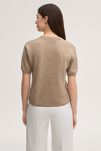 Cashmere-Kurzarm-Shirt in Taupe