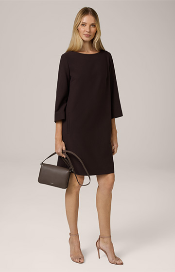 H-line Crêpe Dress with Boat Neck in Dark Brown