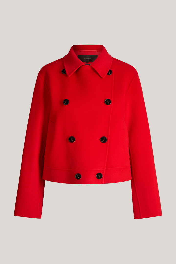 Führt zu Produktdetailseite „Schurwoll-Doubleface-Doppelreiher-Jacke in Rot"