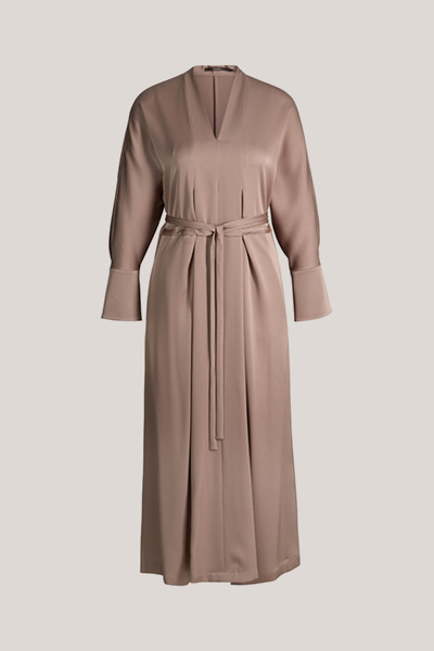 Crêpe-Kaftan-Kleid langarm in Midi-Länge in Braun