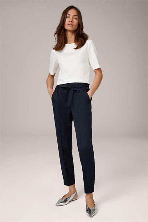 Cotton Stretch Jogger-style Trousers in Navy