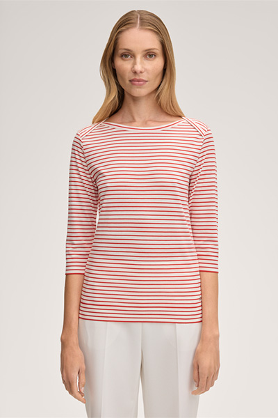 Baumwollstretch-Shirt in Rot-Ecru gestreift