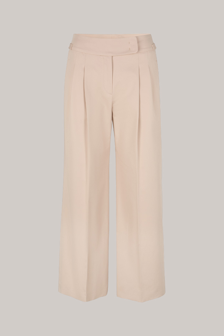 Double-Baumwollstretch-Bundfaltenhose, verkürzt, in Hellbeige