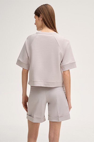 Sweat-shirt à manches courtes en coton beige