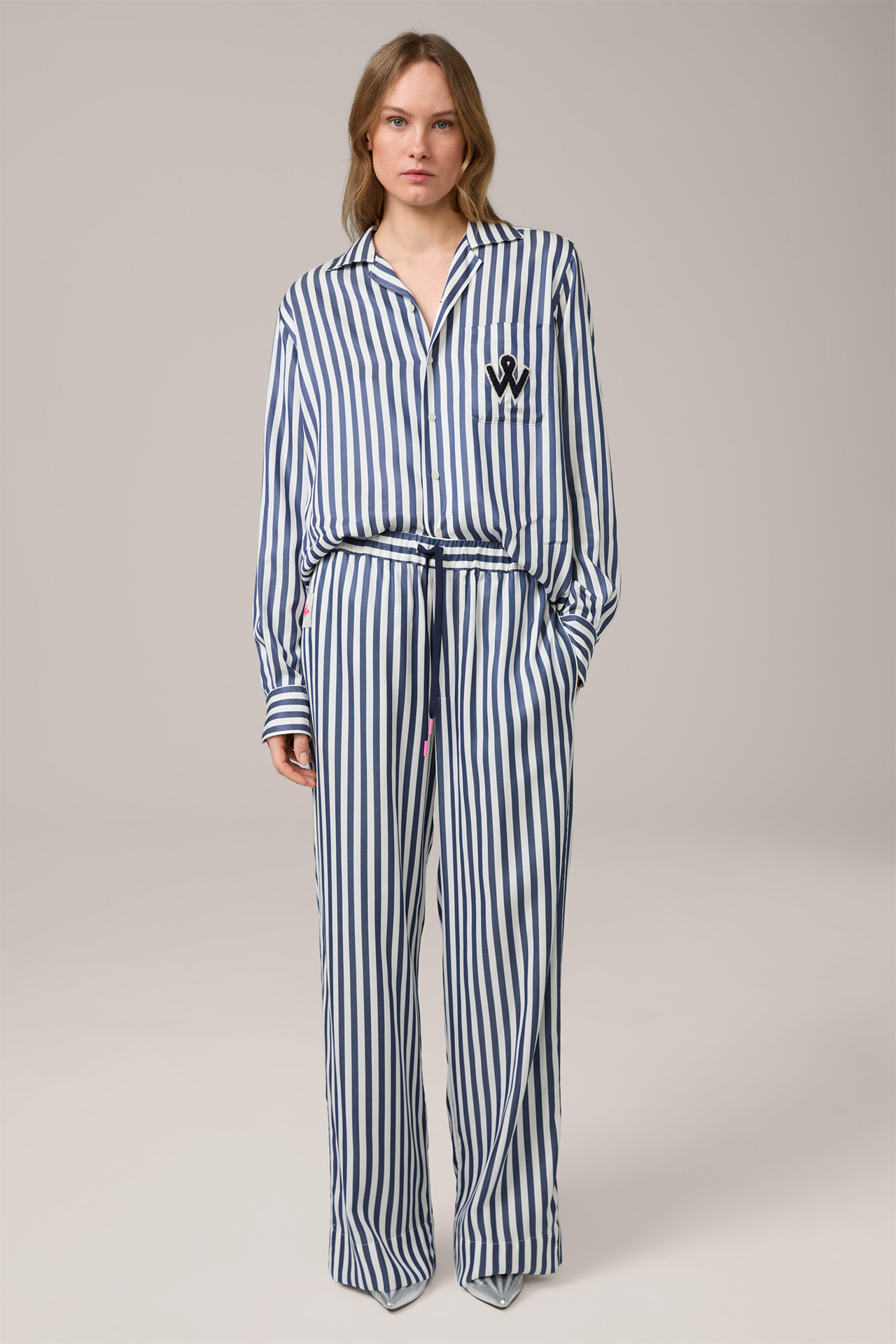 Pantalon pyjama unisexe en lyocell rayé marine