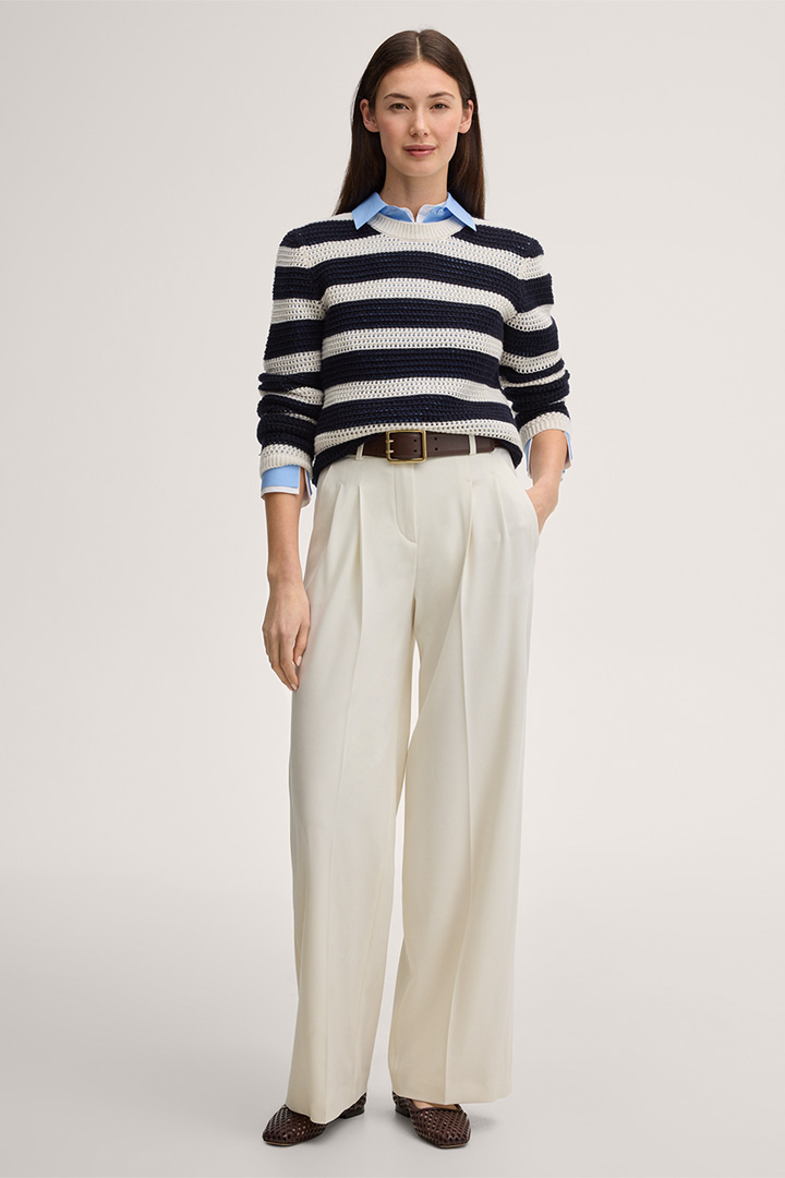 Führt zu Produktdetailseite „Schurwoll-Cashmere-Pullover in Navy-Ecru gestreift"