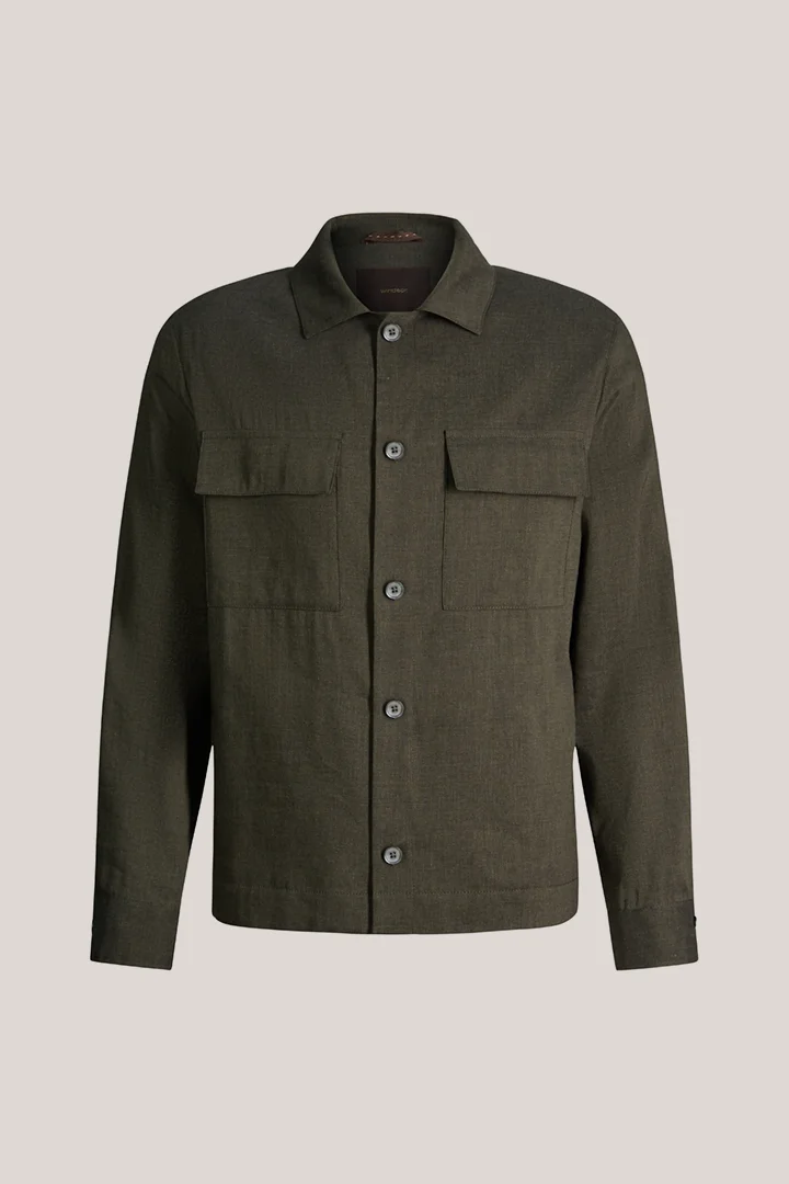 Mène à la page produit « Survêtement modulable en lin mélangé et laine, couleur vert foncé »