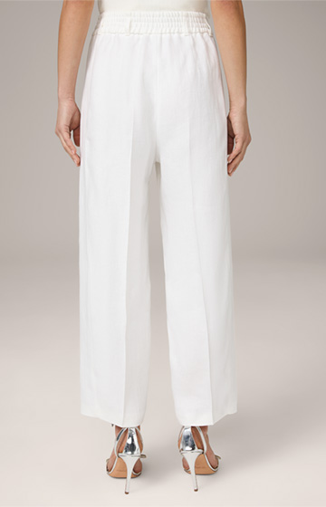 Linen Twill Marlene Cropped Trousers in White