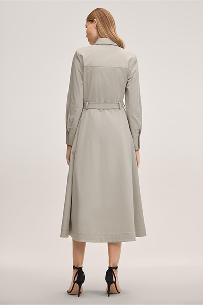 Double-Baumwollstretch-Trench-Kleid in Midi-Länge in Salbeigrün