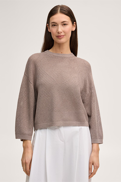 Pull en mélange de viscose texturé, couleur taupe