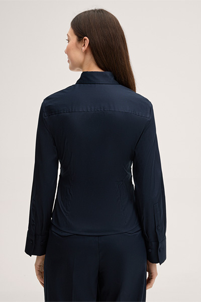 Baumwollstretch-Hemd-Bluse in Navy