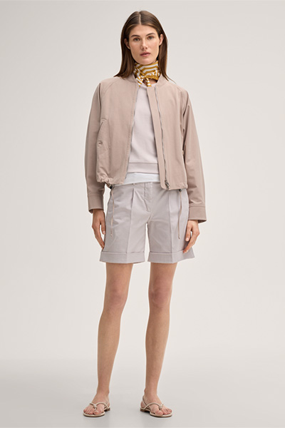 Cotton stretch gabardine jacket with zip in taupe