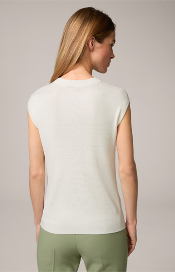 Silk/Cotton Blend Ribbed Knitted Top in Cream