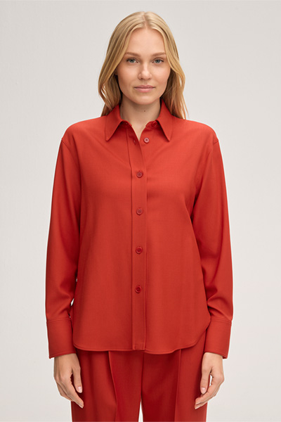 Schurwollstretch-Twill-Hemdbluse in Rot