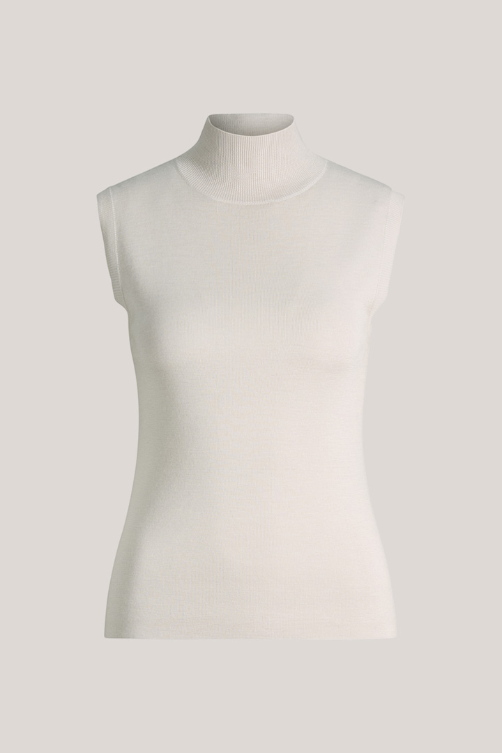 Führt zu Produktdetailseite „Schurwoll-Seidenmix-Rollkragen-Top in Ivory"