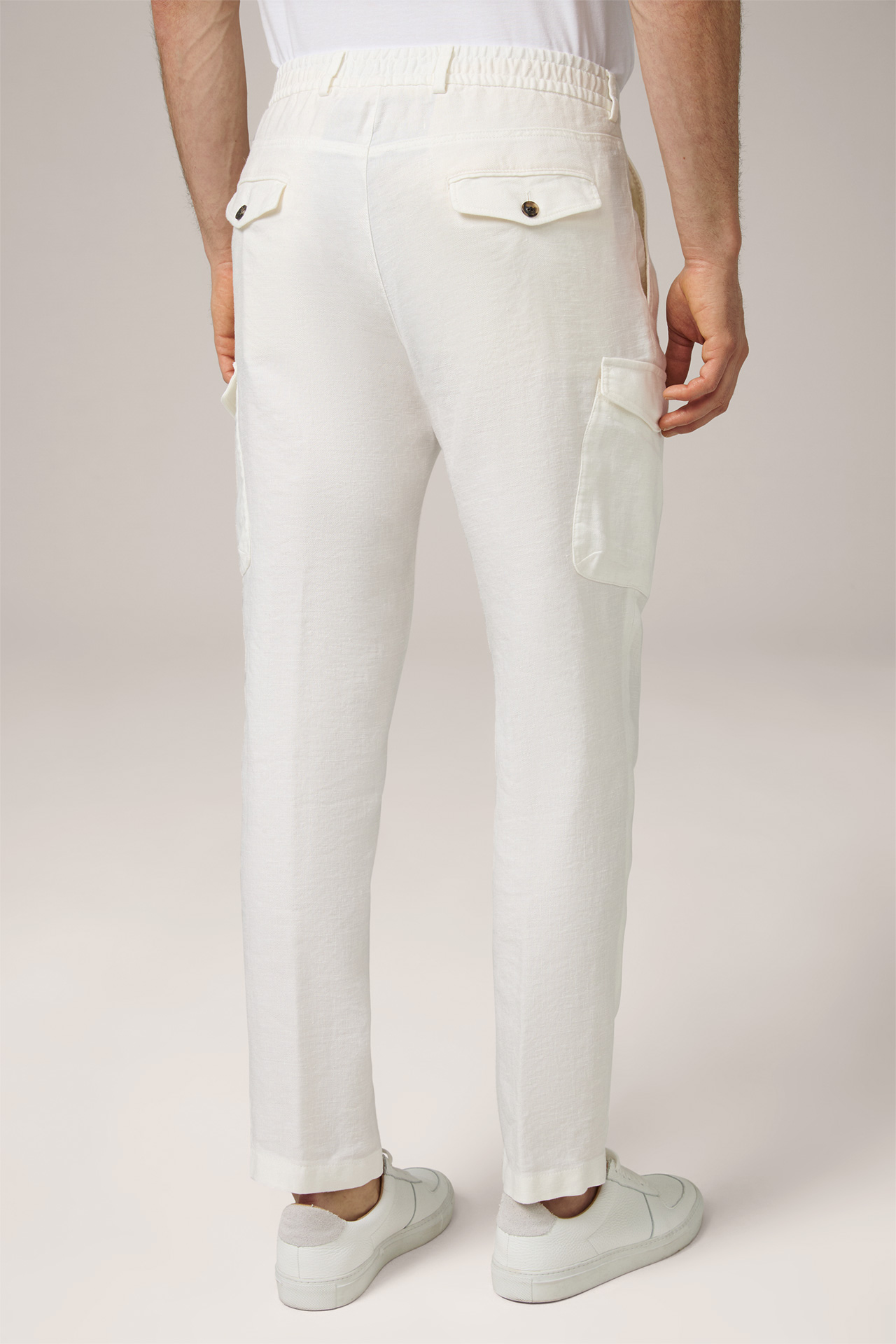 Pantalon cargo à pinces modulable Famo en lin mélangé, blanc laine