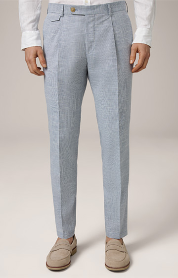 Silvi Modular Cotton Blend Trousers with Pleat-front in a Navy and White Pattern