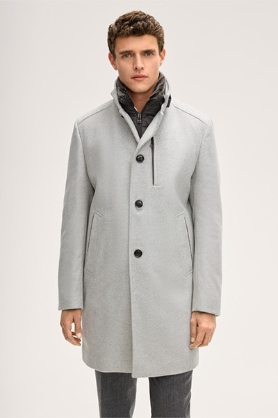 Rivano Stand-up Collar Coat with Cashmere and a Lambskin Collar in Light Grey
