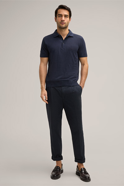 Polo Lindo en fine maille de lin mélangé à du coton, en bleu marine