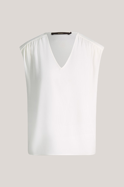 Crêpe-Blusen-Top mit Raffung in Ecru