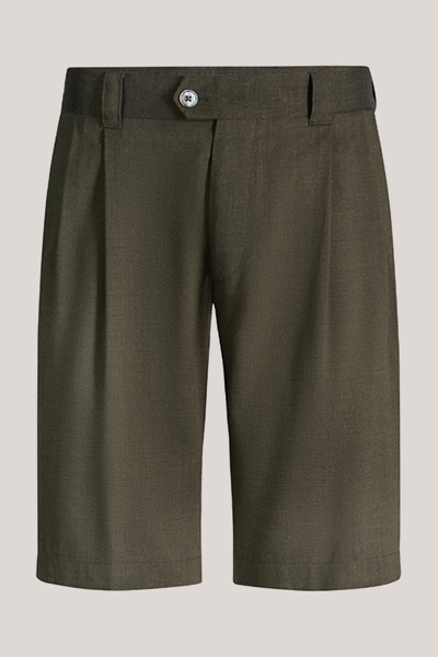 Pantalon modulable Schio en lin mélangé avec laine et plis à la taille, couleur vert foncé