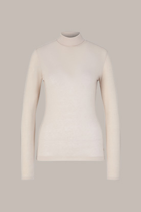 Tencel Wool Stretch Roll Neck Shirt in Light Beige