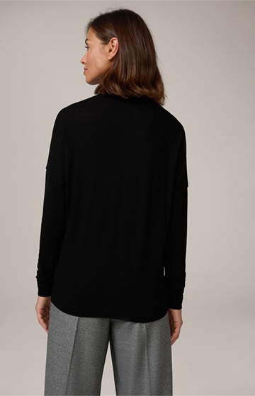 Tencel/Wool Stretch Round Neck Shirt in Black