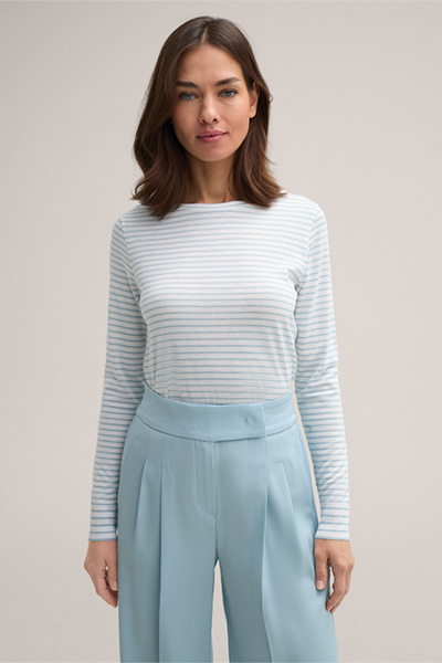 Tencel Cotton Shirt in Light Blue and Ecru Stripes