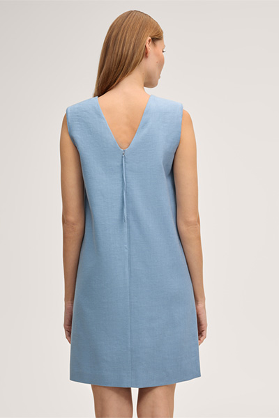 Light blue sleeveless mini-length stretch linen eggshape dress