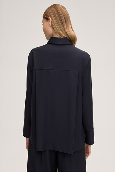 Virgin Wool Shirt-style Blouse in Navy