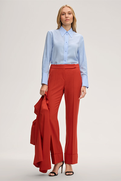 Schurwollstretch-Twill-Wide-Leg-Hose in Rot